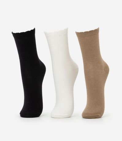 Kit 03 Medias Cano Mediano en Algodón con Puño Ondulado