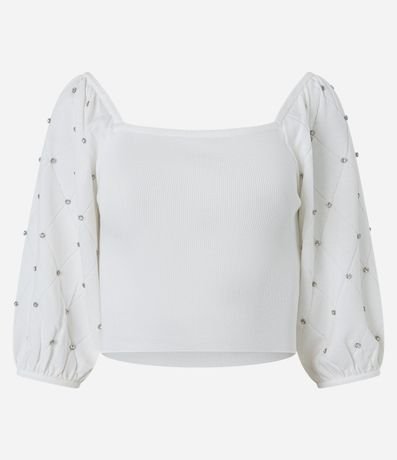 Blusa en Punto con Brillo y Textura en la Manga Bufante 5