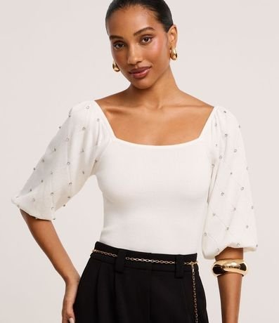 Blusa en Punto con Brillo y Textura en la Manga Bufante 3