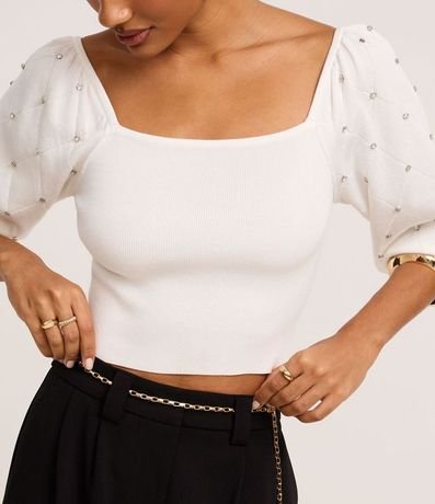 Blusa en Punto con Brillo y Textura en la Manga Bufante 4