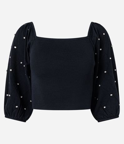 Blusa en Punto con Brillo y Textura en la Manga Bufante 5