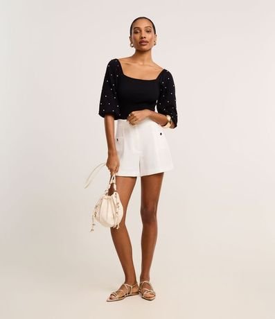 Blusa en Punto con Brillo y Textura en la Manga Bufante 2