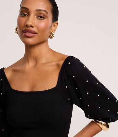 Blusa en Punto con Brillo y Textura en la Manga Bufante 3