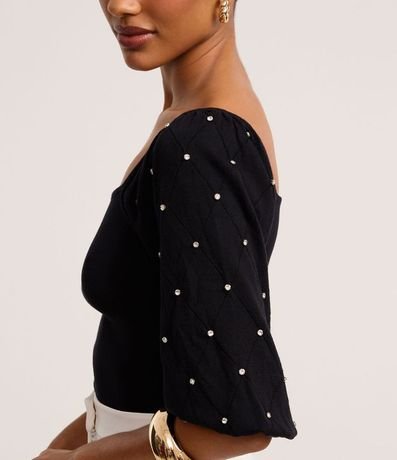 Blusa en Punto con Brillo y Textura en la Manga Bufante 4