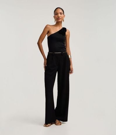 Blusa Hombro Único en Punto con Flor en el Hombro 2