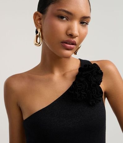 Blusa Hombro Único en Punto con Flor en el Hombro 3