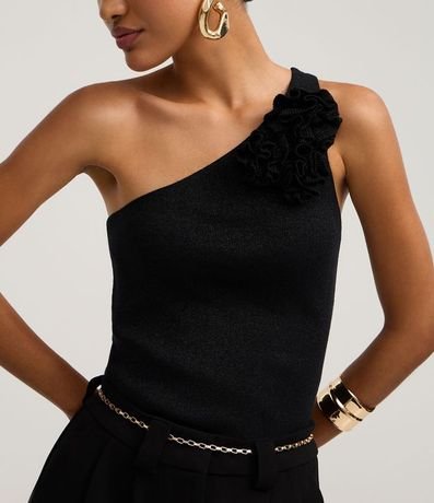 Blusa Hombro Único en Punto con Flor en el Hombro 4