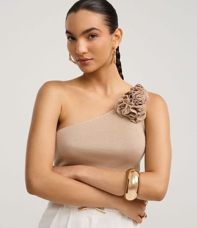 Blusa Hombro Único en Punto con Flor en el Hombro