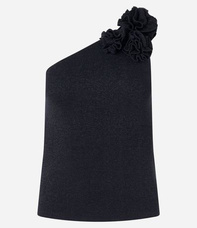 Blusa Hombro Único en Punto con Flor en el Hombro
