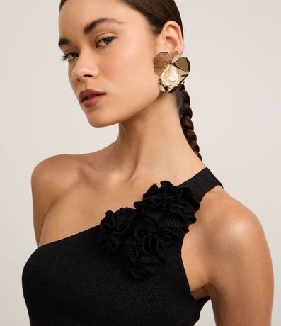 Blusa Hombro Único en Punto con Flor en el Hombro 3