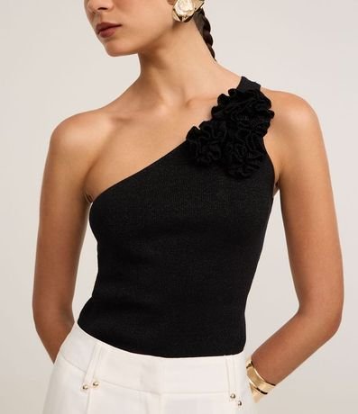 Blusa Hombro Único en Punto con Flor en el Hombro 4