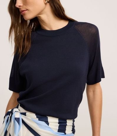 Blusa en Punto con Sisa Raglán y Manga Transparente 4