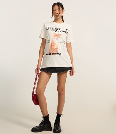 Remera Alargada en Algodón con Estampa Gatito 2