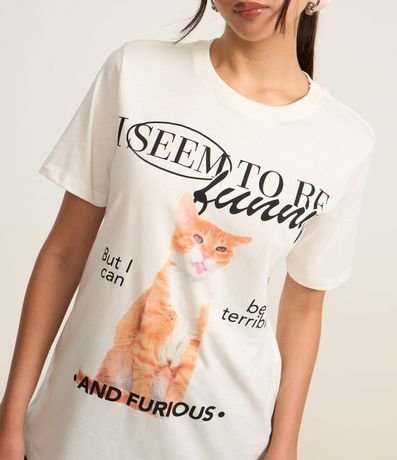 Remera Alargada en Algodón con Estampa Gatito 3