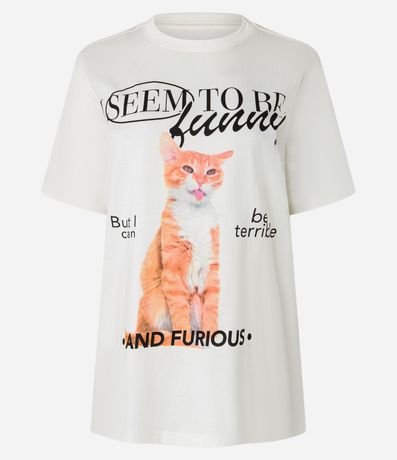Remera Alargada en Algodón con Estampa Gatito 4