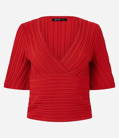 Blusa Texturizada en Punto con Escote V e Hilo Metalizado 5