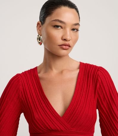 Blusa Texturizada en Punto con Escote V e Hilo Metalizado 3