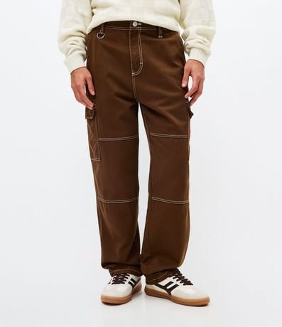 Pantalón Baggy en Sarga con Pespuntes Contrastantes 2