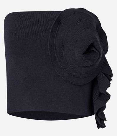 Blusa Cropped sin Bretel en Punto con Volado Floral