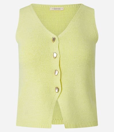 Blusa Texturizada en Punto con Escote V y Botones Irregulares 6