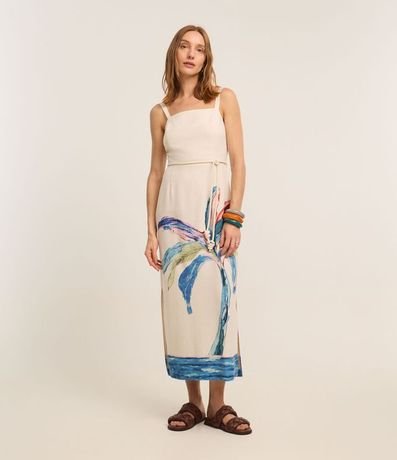 Vestido Evasê en Viscolino con Estampa Follaje Aquarelada