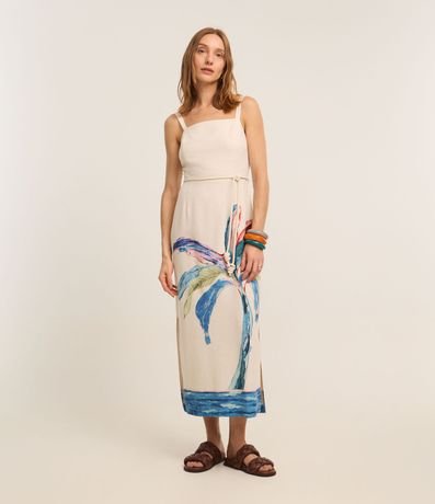 Vestido Evasê en Viscolino con Estampa Follaje Aquarelada 2