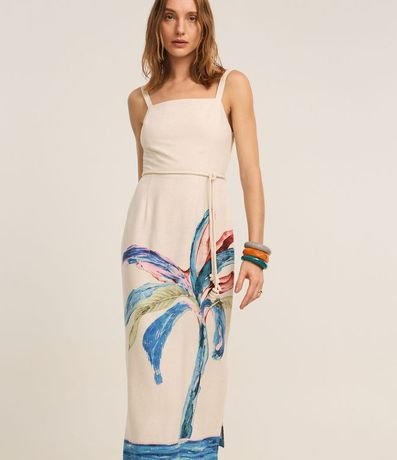 Vestido Evasê en Viscolino con Estampa Follaje Aquarelada 2