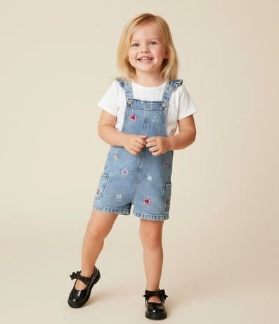 Peto Infantil en Jeans con Estampa Bordada de Mini Ícones y Frufru- Talle 1 a 6 años 1