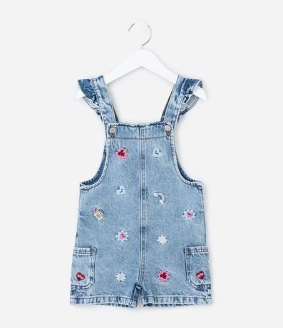 Peto Infantil en Jeans con Estampa Bordada de Mini Ícones y Frufru- Talle 1 a 6 años 2