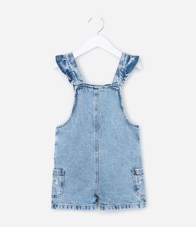 Peto Infantil en Jeans con Estampa Bordada de Mini Ícones y Frufru- Talle 1 a 6 años 3