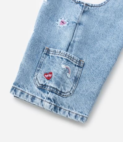 Peto Infantil en Jeans con Estampa Bordada de Mini Ícones y Frufru- Talle 1 a 6 años 8