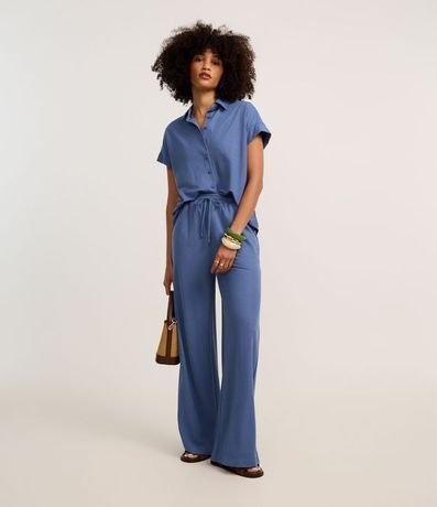 Pantalón Recto en Orly con Elástico y Lazo en la Cintura