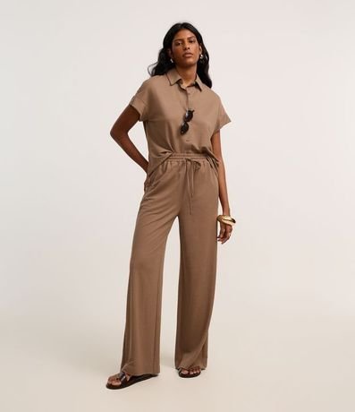 Pantalón Recto en Orly con Elástico y Lazo en la Cintura