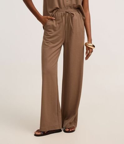 Pantalón Recto en Orly con Elástico y Lazo en la Cintura