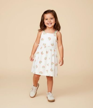 Vestido Bretel Fino Infantil Estampado de Arco-Íris Texturizado - Talle 1 a 6 años