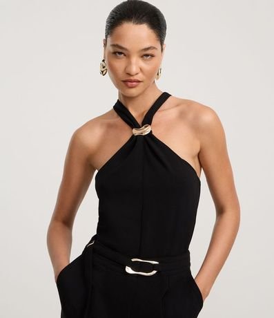 Blusa en Crepé con Adornos y Fruncido en el Cuello Halter