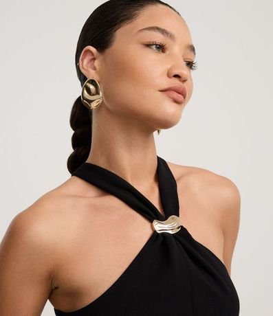 Blusa en Crepé con Adornos y Fruncido en el Cuello Halter 3