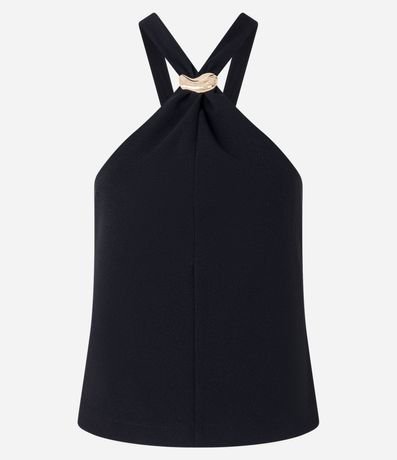 Blusa en Crepé con Adornos y Fruncido en el Cuello Halter 5