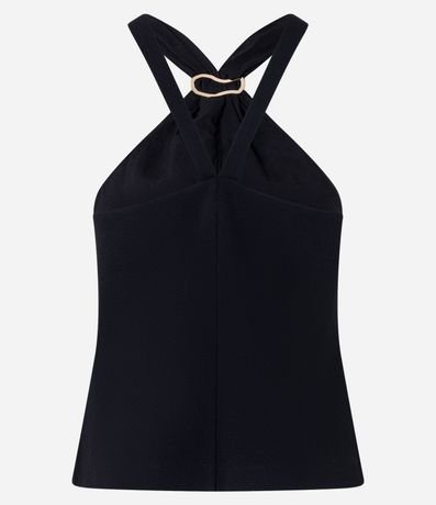 Blusa en Crepé con Adornos y Fruncido en el Cuello Halter 6