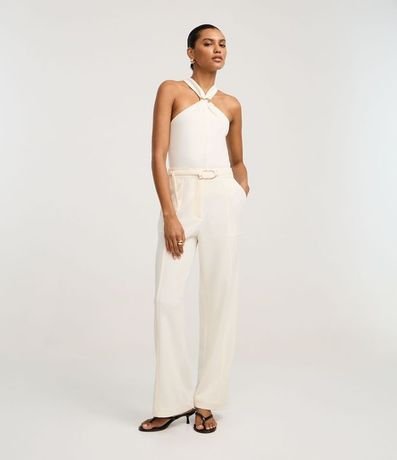 Blusa en Crepé con Adornos y Fruncido en el Cuello Halter 2