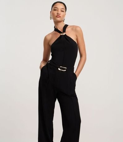 Pantalón Recto en Crepé con Cinturón y Hebilla 2