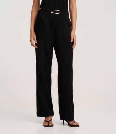 Pantalón Recto en Crepé con Cinturón y Hebilla 3