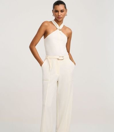 Pantalón Recto en Crepé con Cinturón y Hebilla 2