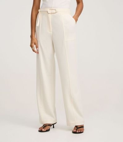 Pantalón Recto en Crepé con Cinturón y Hebilla 3