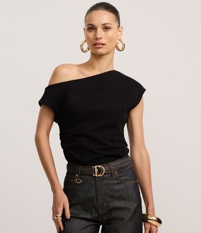 Blusa con Escote Asimétrico y Drapeado Lateral