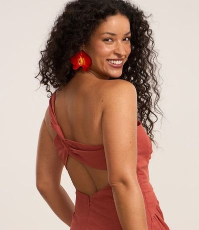 Vestido Long Midi en Viscolino con Bretel Torcida y Fruncidos 4