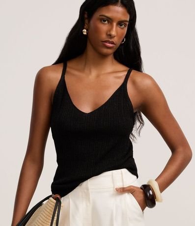 Blusa sin Manga en Punto Canelado con Hilo Metalizado