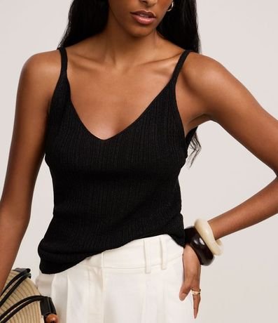 Blusa sin Manga en Punto Canelado con Hilo Metalizado 4