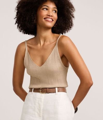 Blusa sin Manga en Punto Canelado con Hilo Metalizado
