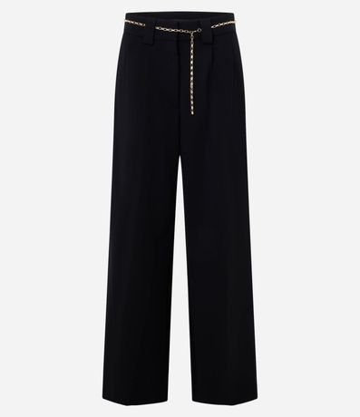 Pantalón Wide Leg en Crepé con Cinturón Cadena 5